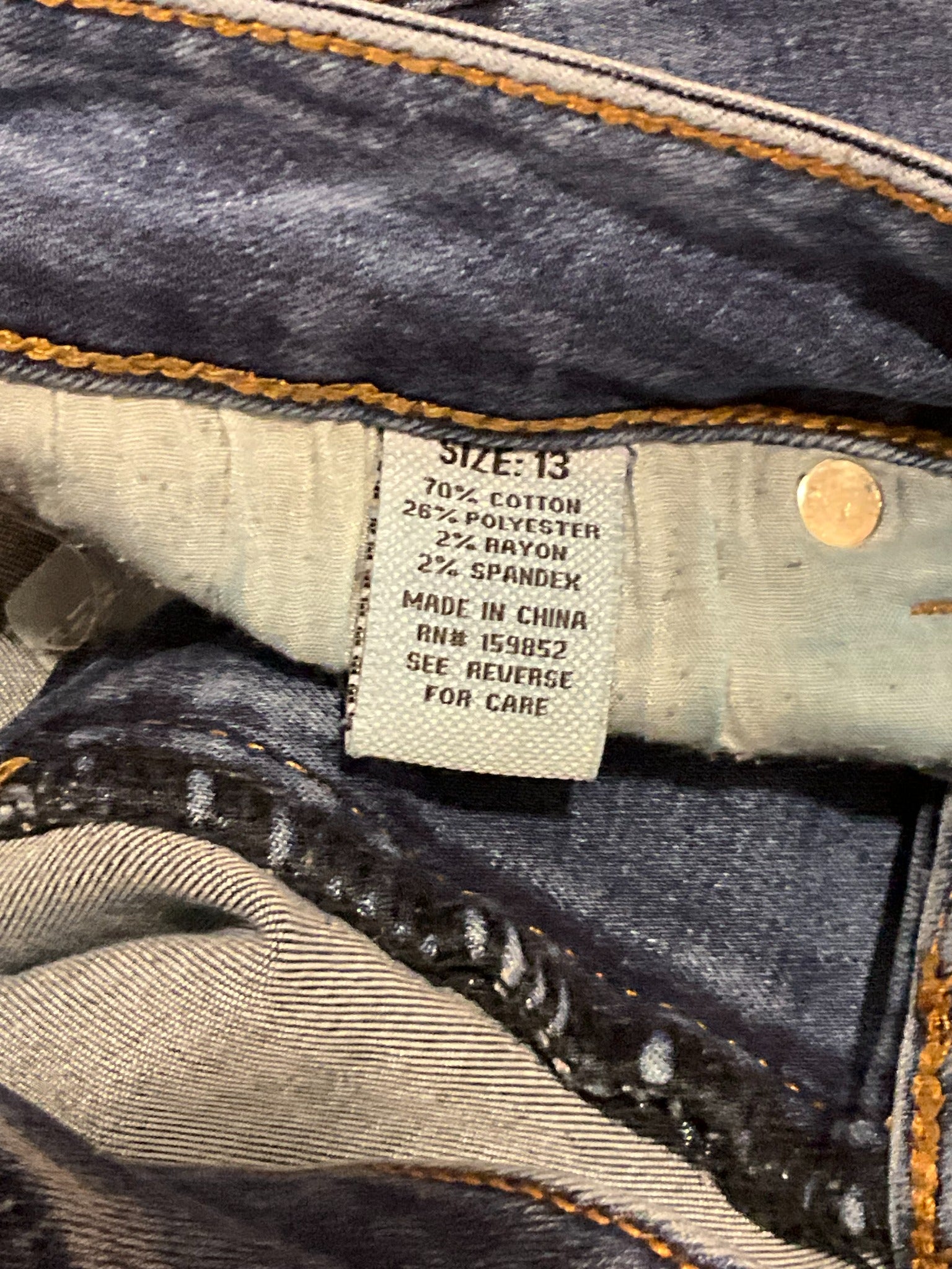 Fire and Rain women's jeans size 13 fabric content tag